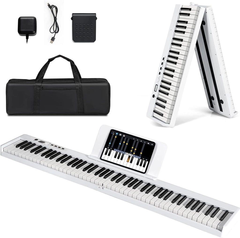 Pianoforte Digitale 88 Tasti Pieghevole, Tastiera Elettronica Multifunzionale con Pedale Sustain per Principianti, Pianola Portatile con Borsa per Pianoforte (Nero)