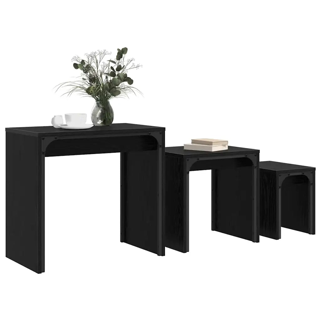 Tavolino da salotto 3 pcs Rovere Nero Legno multistrato 883536