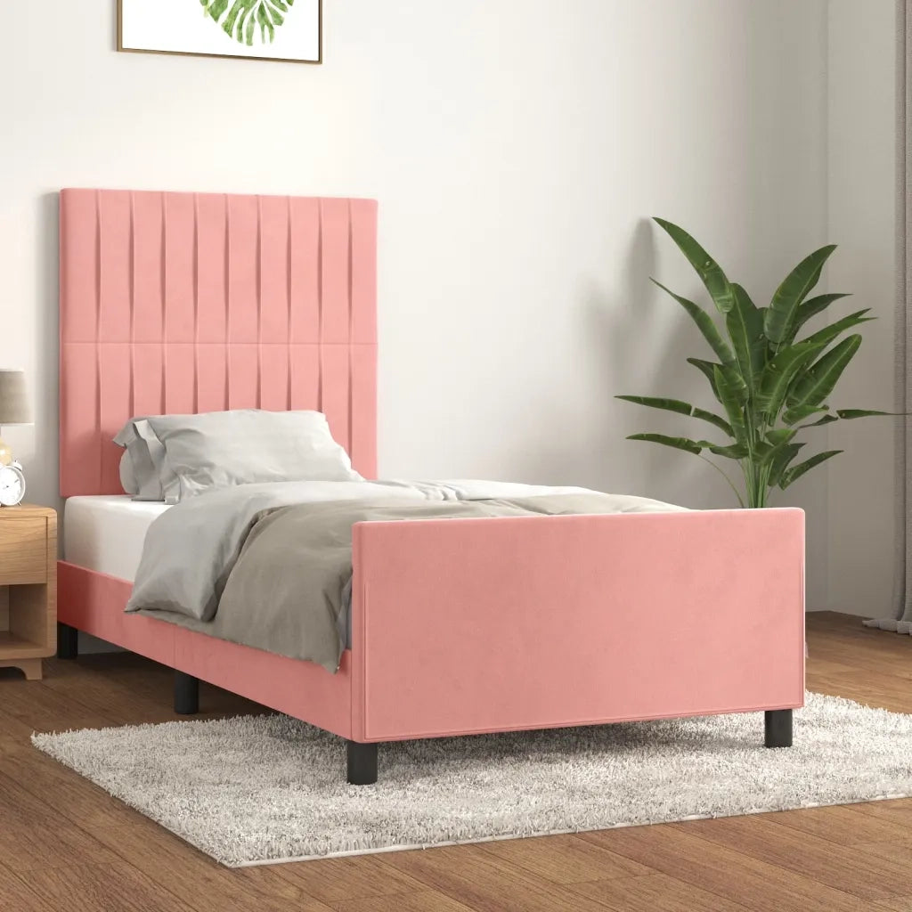 Giroletto con Testiera-Letto con Testiera Rosa 90x190 cm in Velluto 520322