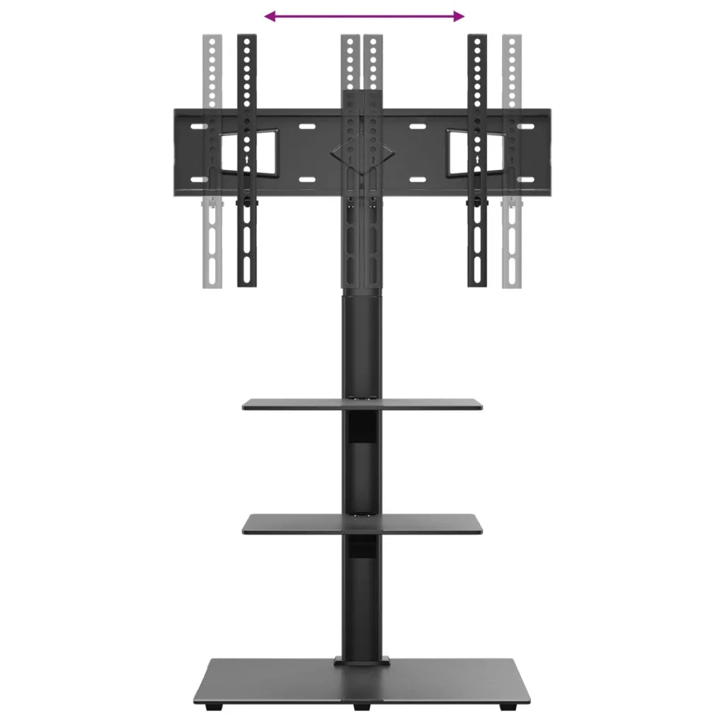 Mobile angolare girevole per TV 66 x 38 x 128,5 cm 3 ripiani salvaspazio elegante in metallo nero 02_0047638