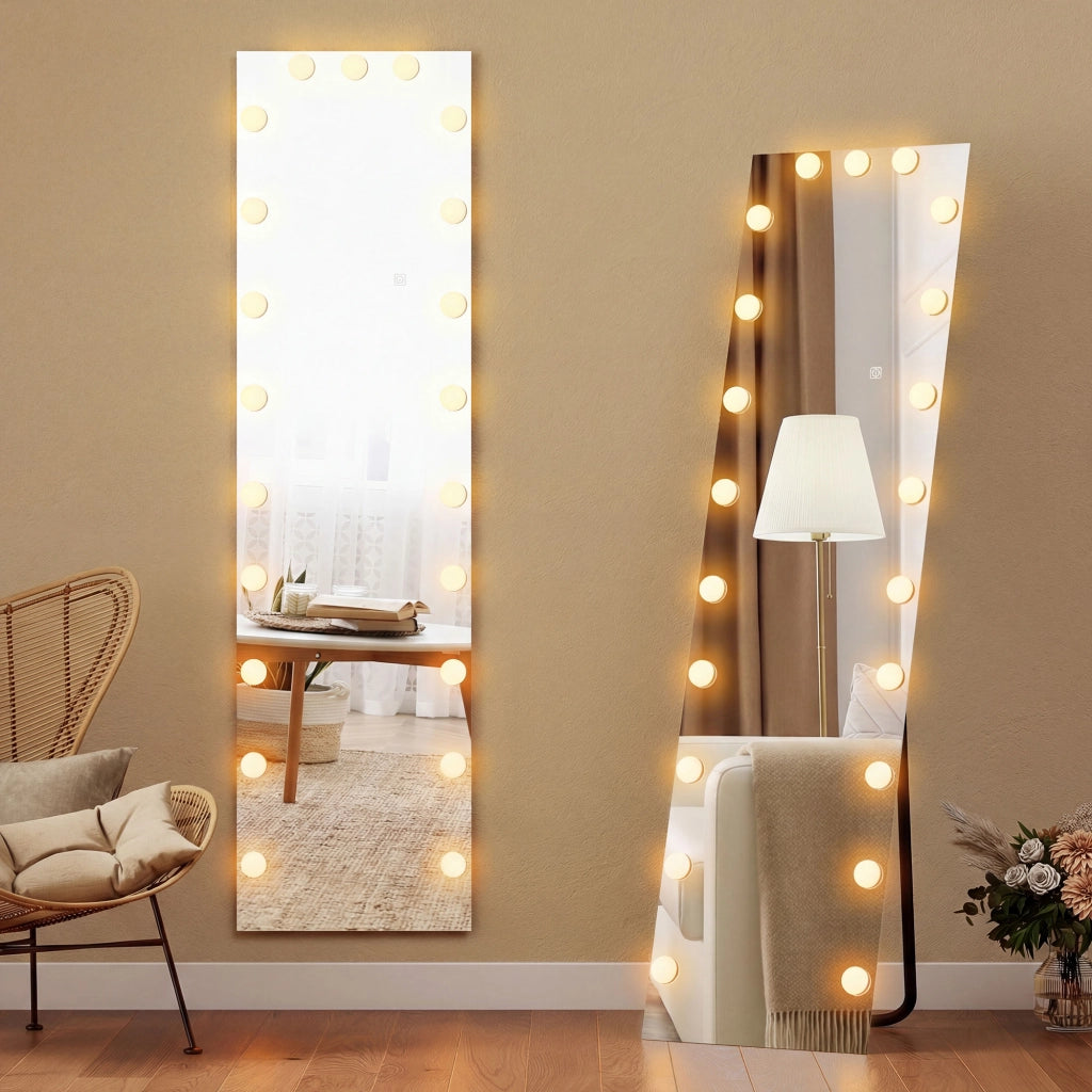 Specchio da terra LED RGB 150x40 cm ¨C Minimal ¨C specchio, 21 lampadine, 7 colori, touch