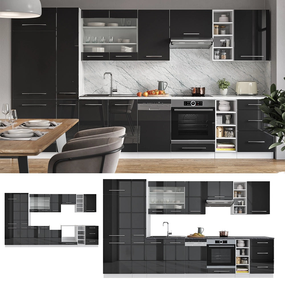 Cucina componibile Fame-Line Antracite lucido/Bianco 355 cm, PL Rovere Vicco