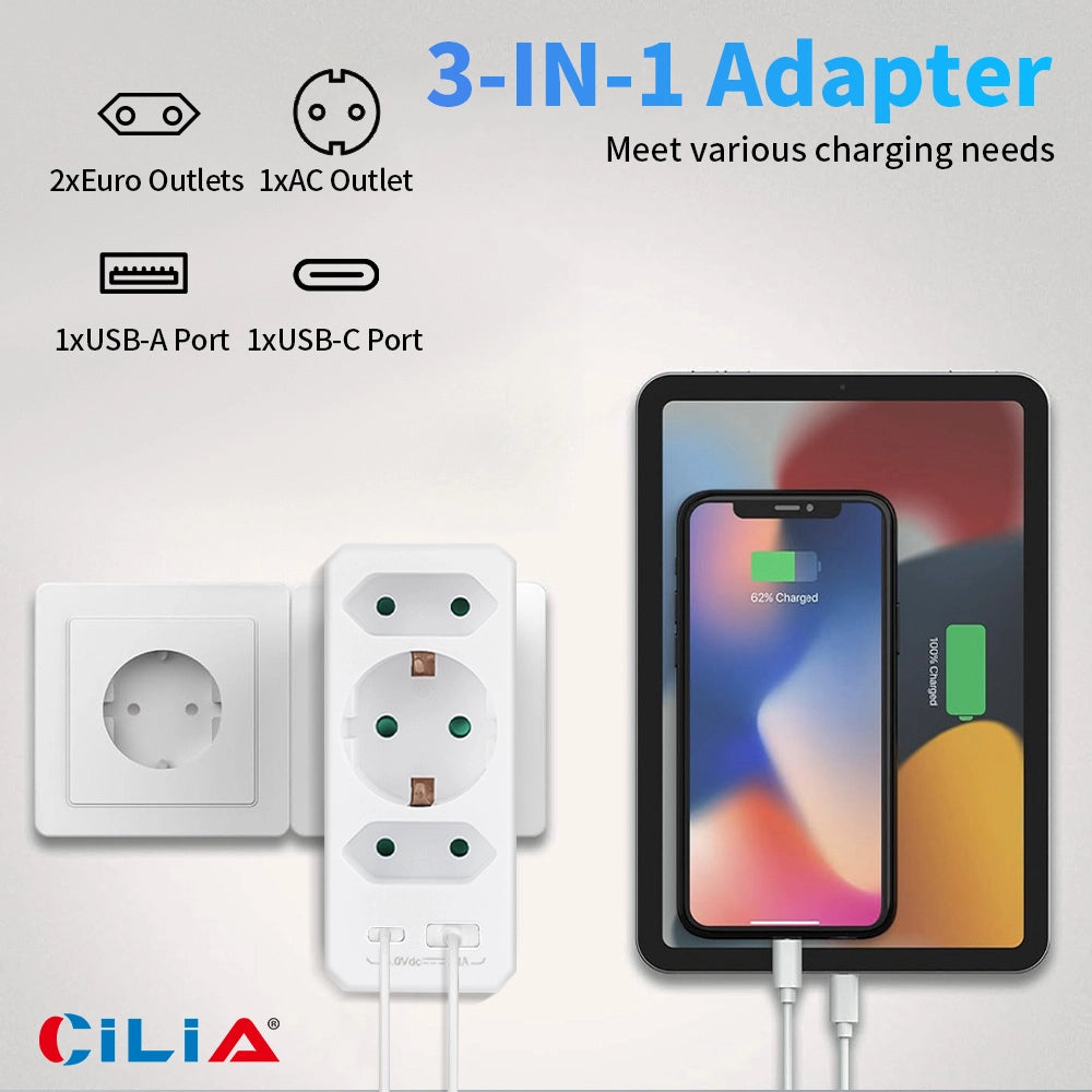 Presa Elettrica 5-in-1 con 3 Prese e USB ¨C Xylo ¨C Bianco