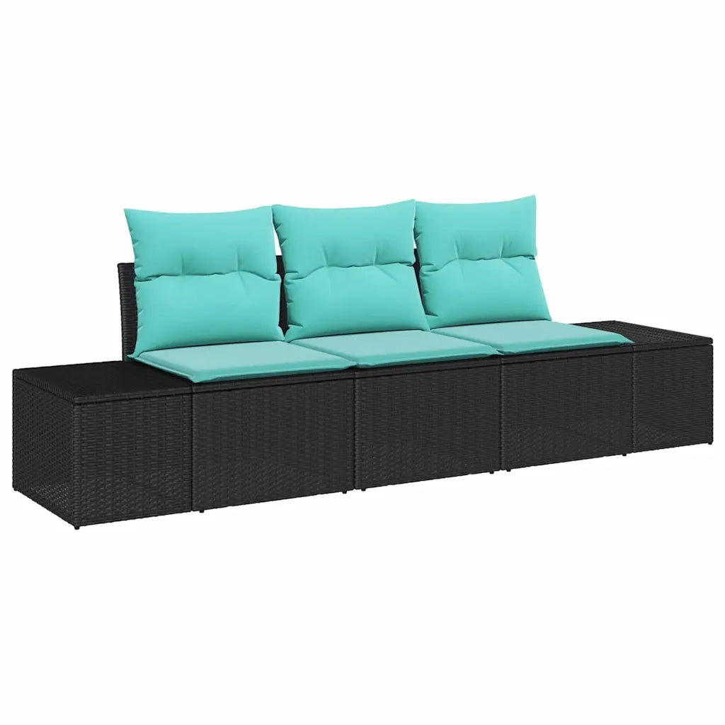 Set Divano da Giardino 3 pz Nero e Turchese polyrattan 3355595