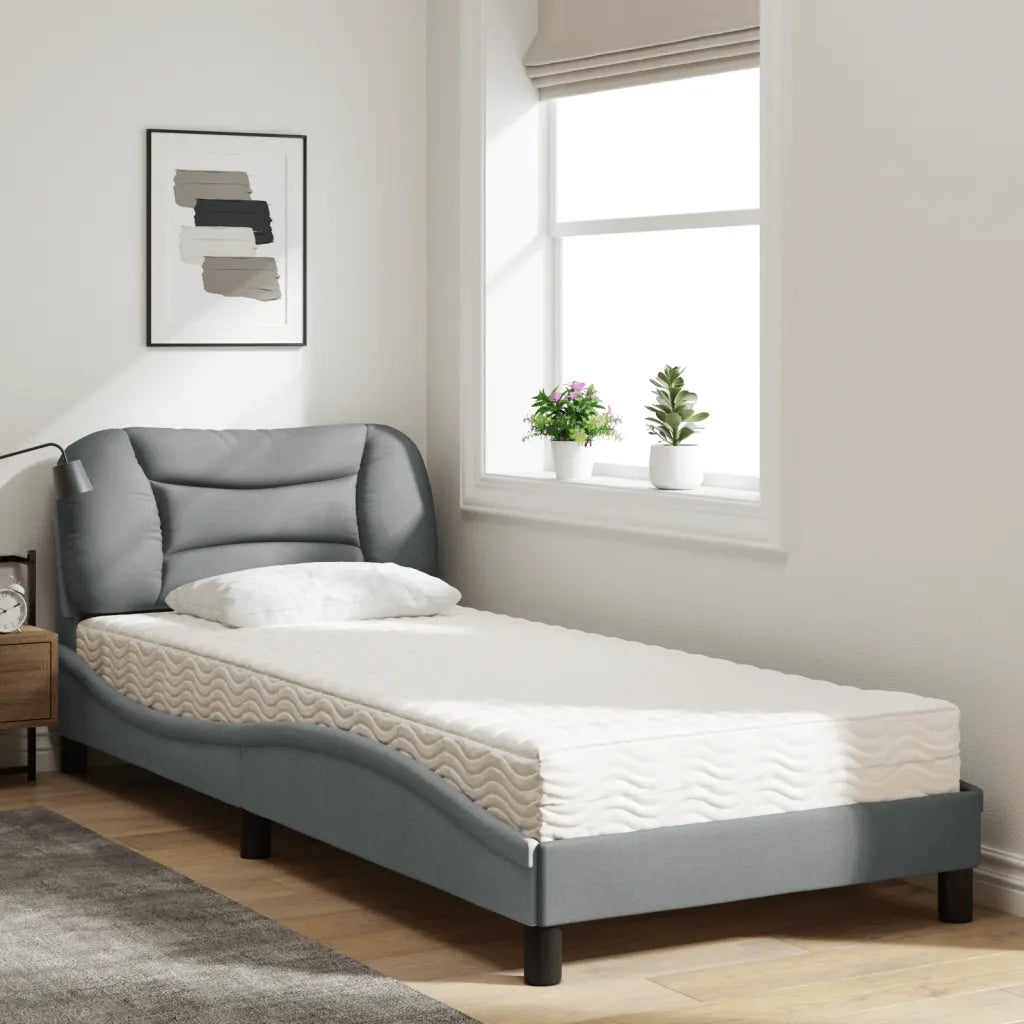 Letto con Materasso Hvar Grigio Chiaro 80x200 cm in Tessuto