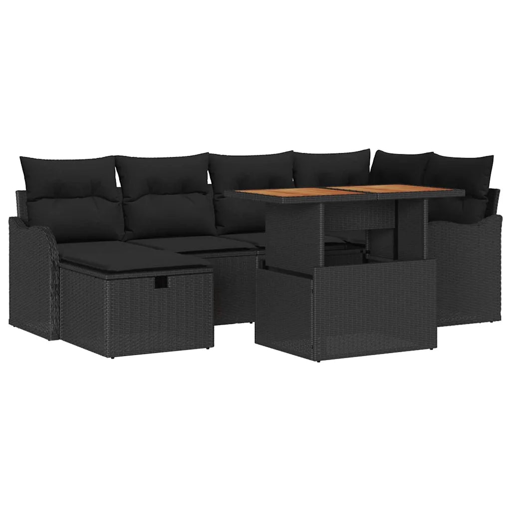Set Divano da Giardino con cuscino 7 pcs Nero polyrattan 3359943