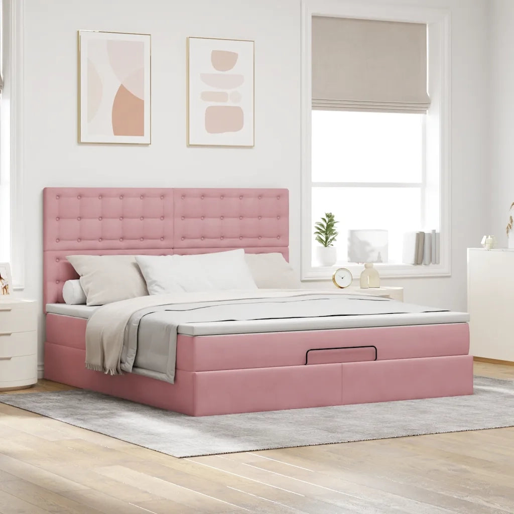 Struttura Letto Pouf con Materassi Rosa 180x200 cm Velluto 3314485