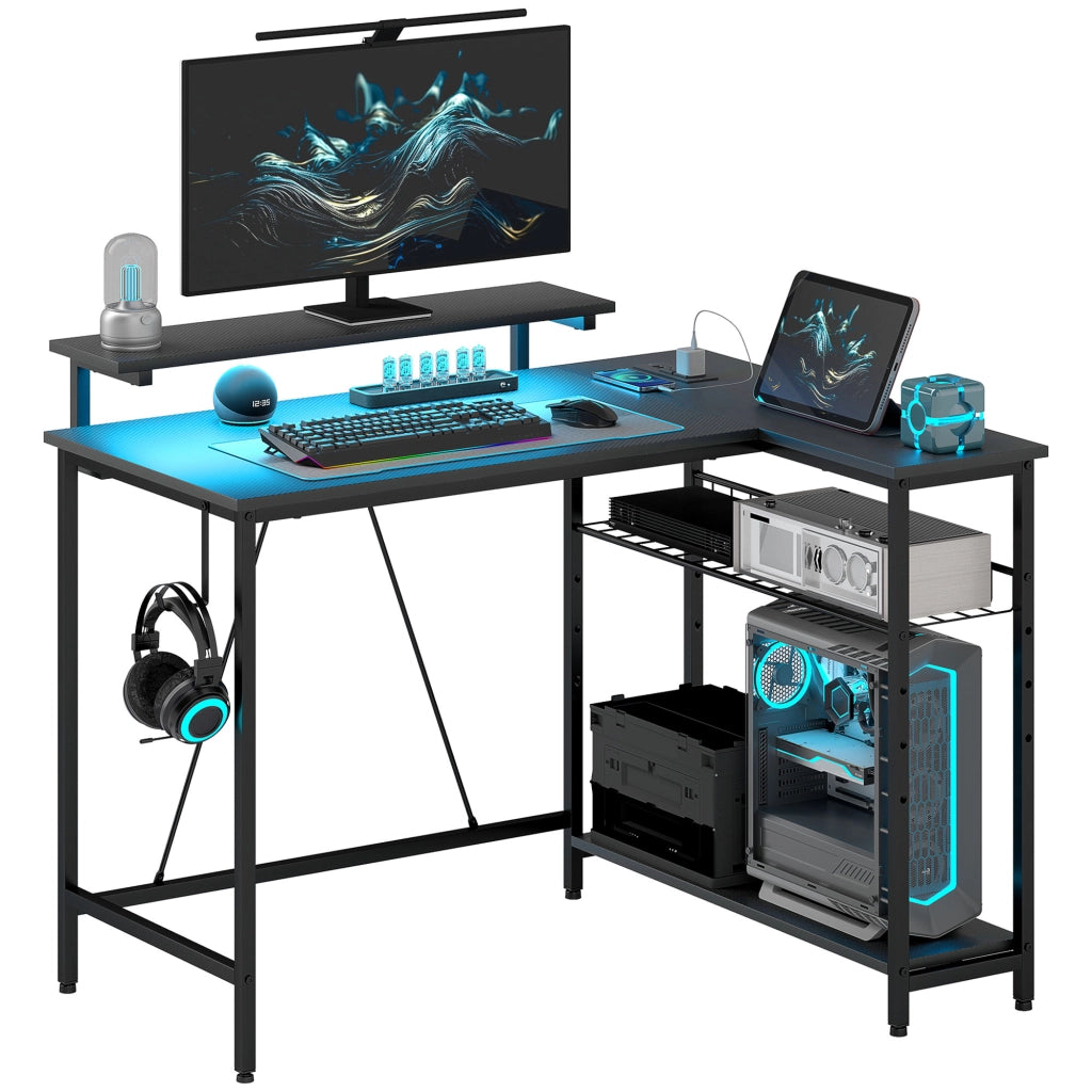 Scrivania angolare con LED e USB ¨C Xylo ¨C 107x80x90cm nero