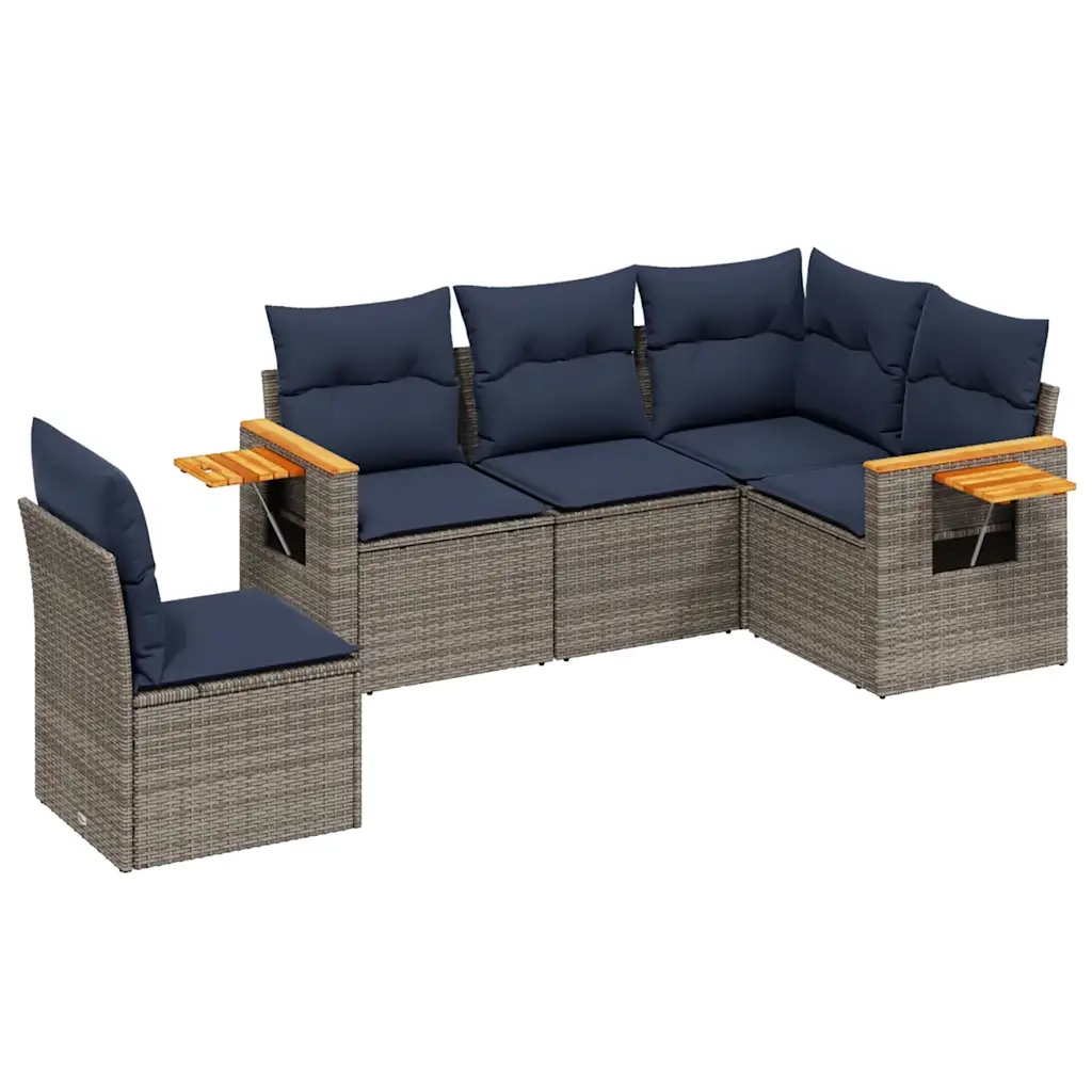 Set Divani da Giardino 5 pz con Cuscini Grigio in Polyrattan 3226817