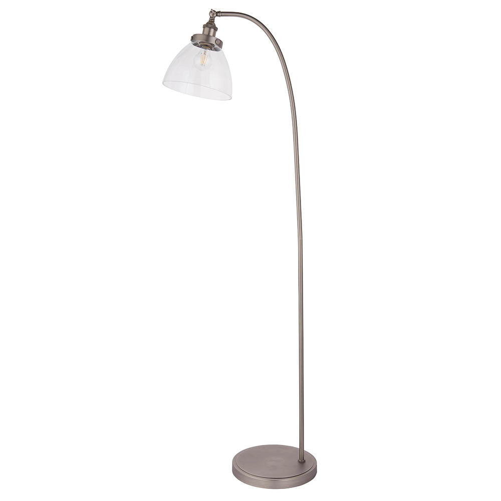 Lampada da terra industriale regolabile argento, vetro E27 Endon