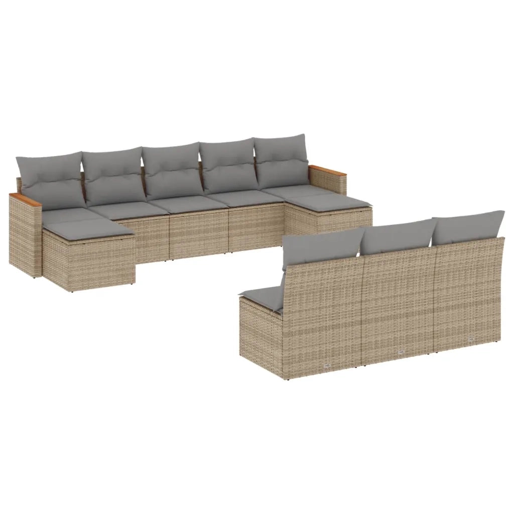 Set Divano da Giardino 10 pz con Cuscini Beige in Polyrattan 3258790