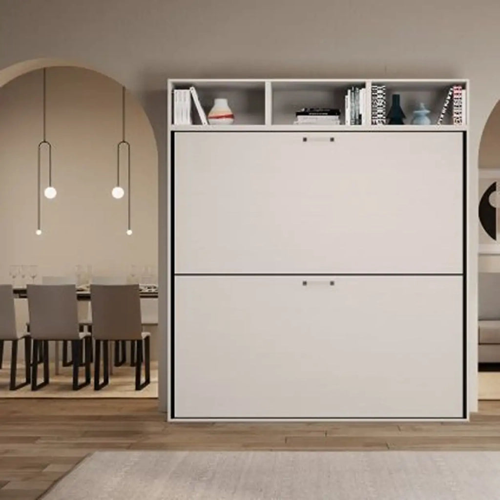 Letto doppio a scomparsa Kando comp.L con materassi bianco frassino