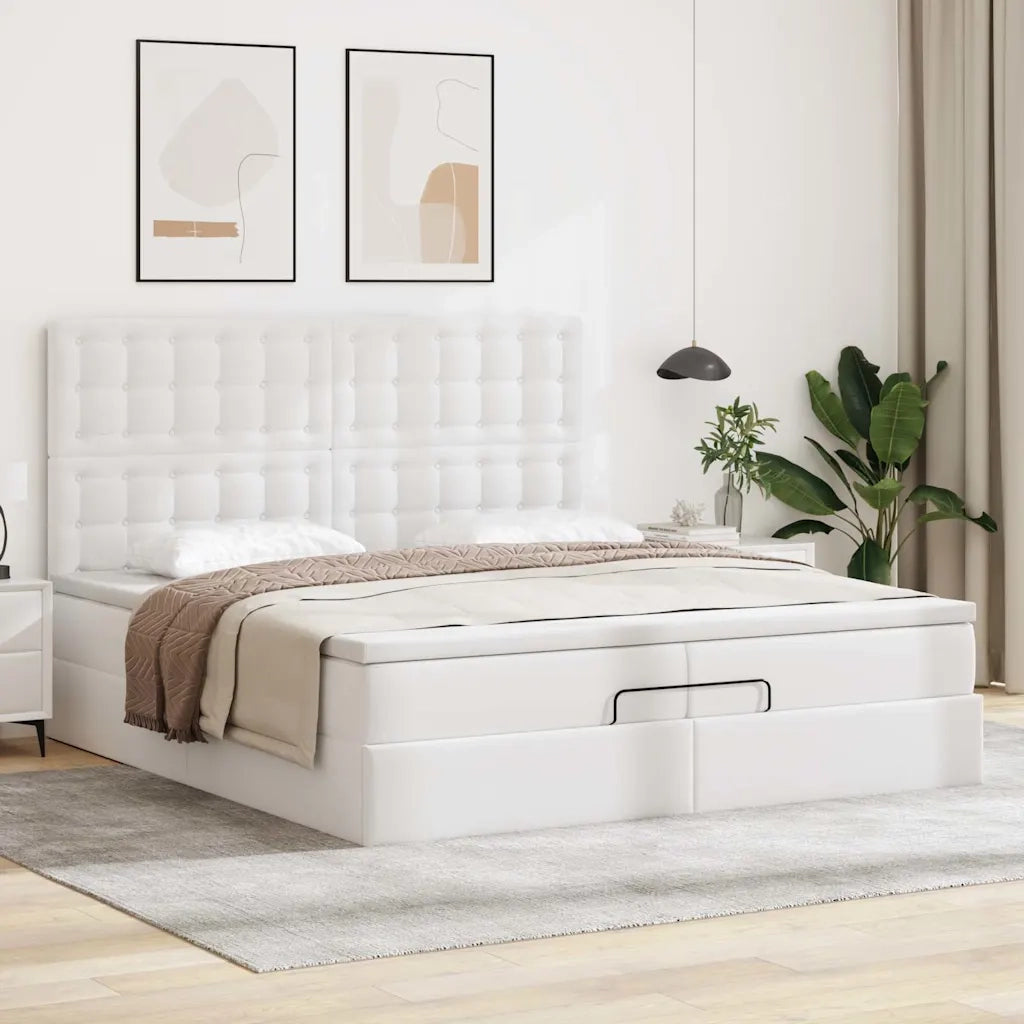 Struttura Letto Pouf con Materassi Bianco 200x200 cm Similpelle 3313871