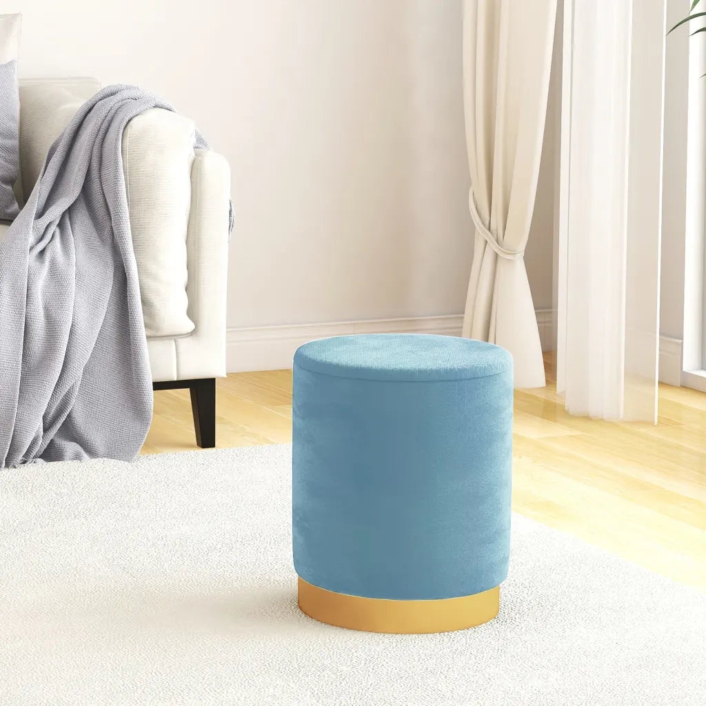 Sgabello Rotondo con Contenitore Azzurro in Velluto 31 x 37 cm CFW1477086