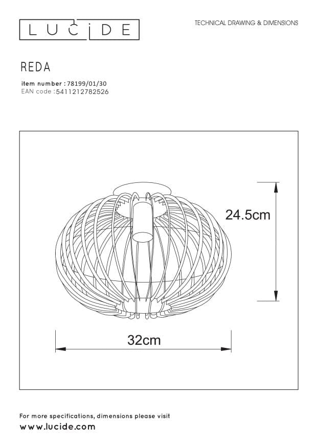 Lucide plafoniera REDA nera metallo 32cm E27 40W dimmerabile