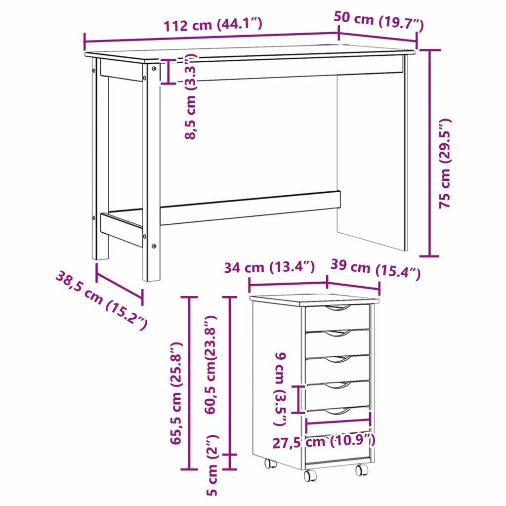 Set Scrivania | Tavolo da Ufficio e mobiletto su ruote MOSS 2 pz Grigio