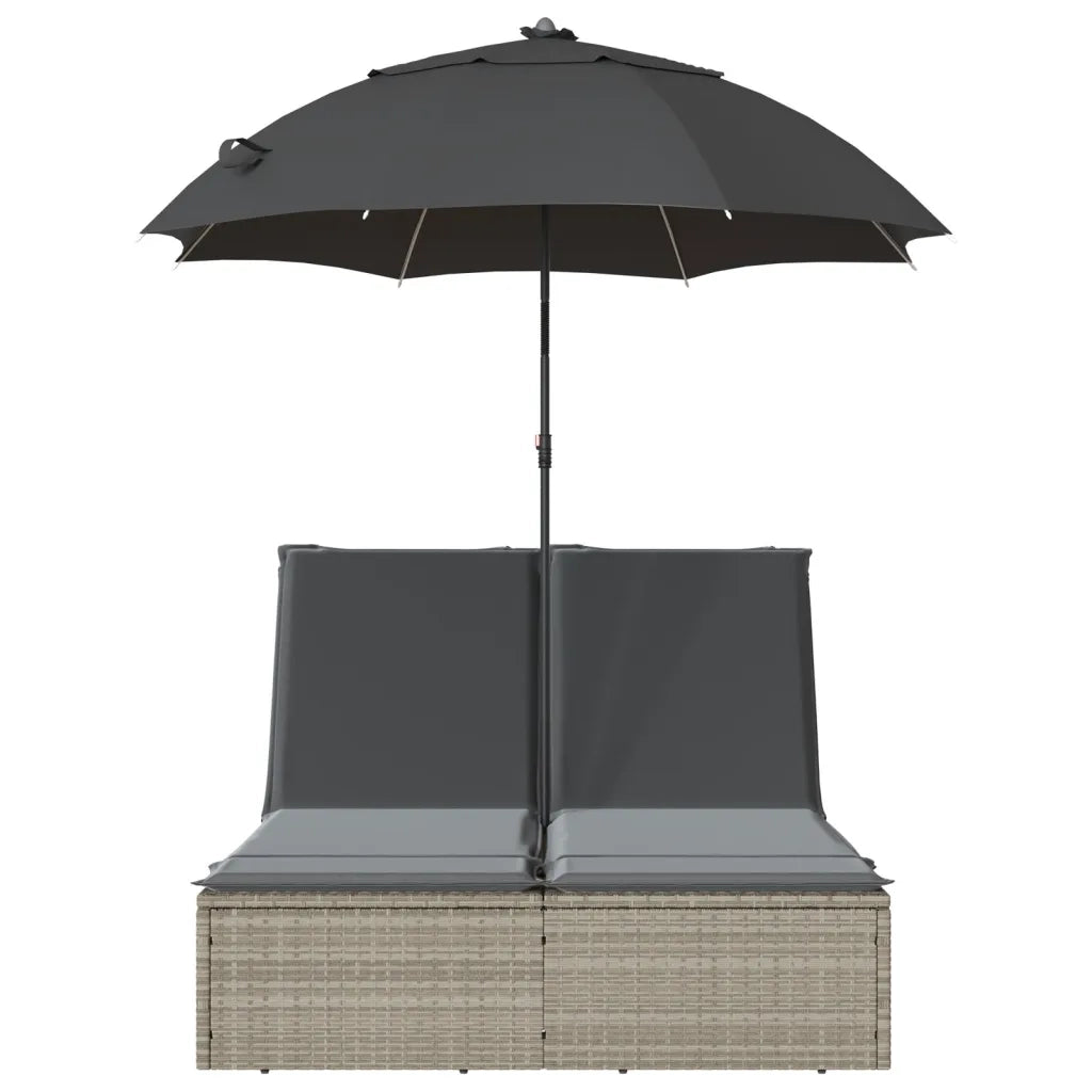 Lettino Prendisole Cuscini e Parasole Grigio Chiaro Polyrattan 368086