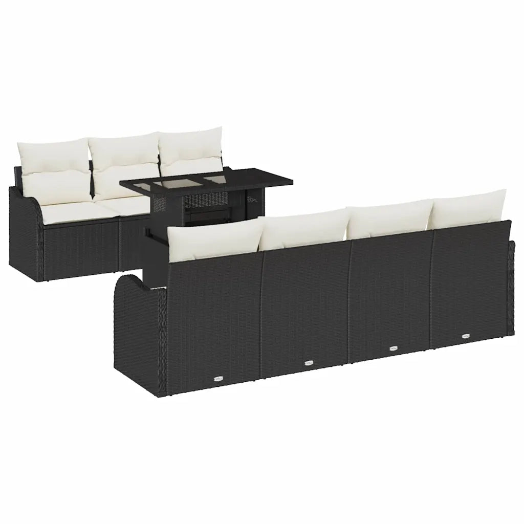 Set Divano da Giardino 8 pcs Nero Rattan in Polipropilene
