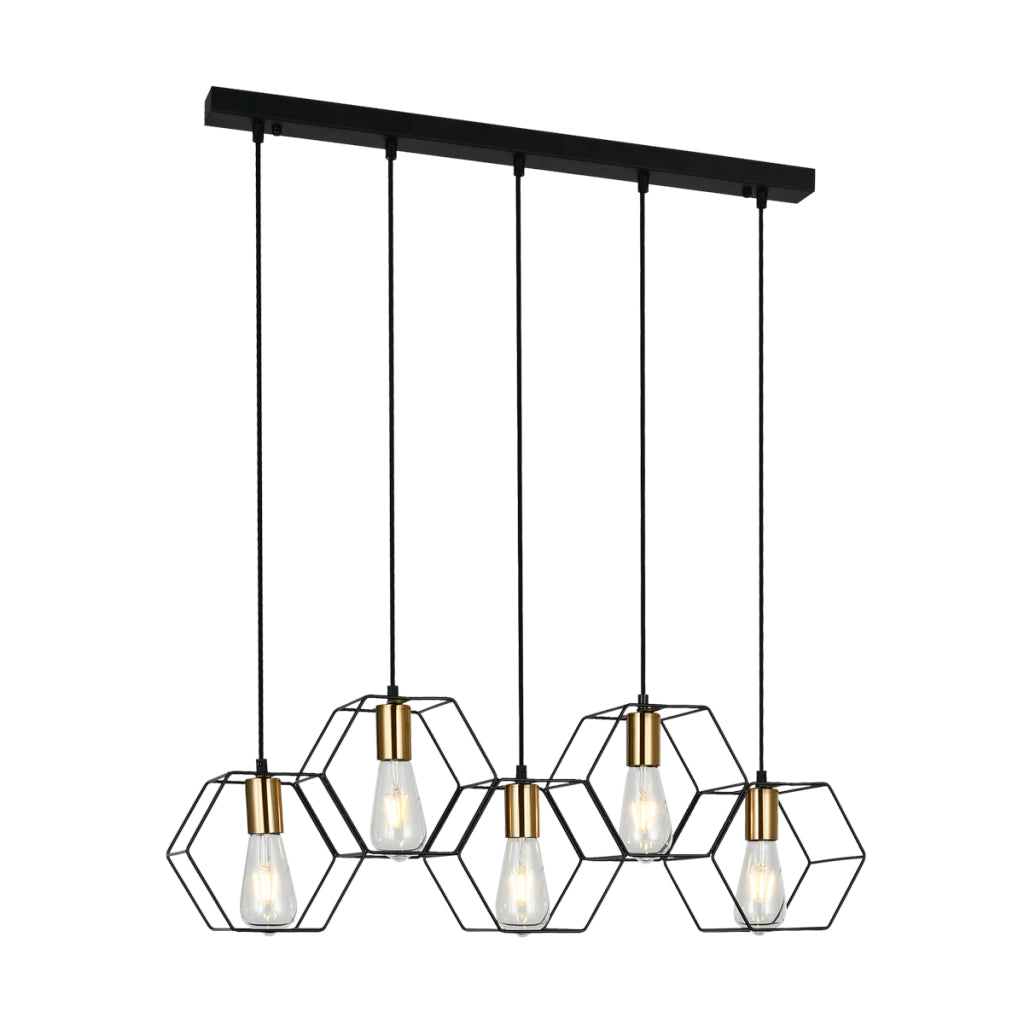 Lampada a sospensione geometrica nero oro 5xE27 Italux