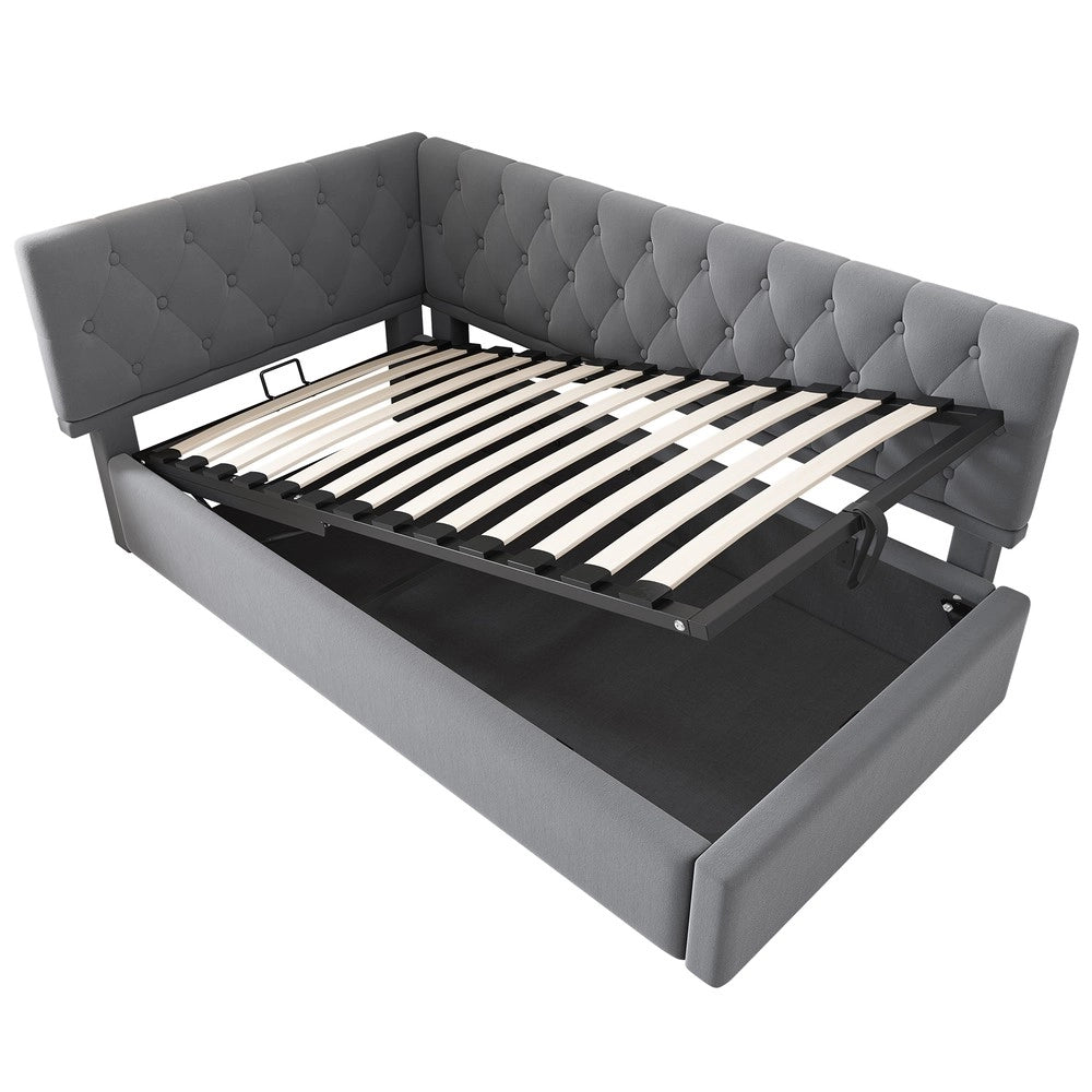 Letto Imbottito Contenitore con Rete a Doghe ¨C MINIMAL ¨C Velluto Grigio 90x200