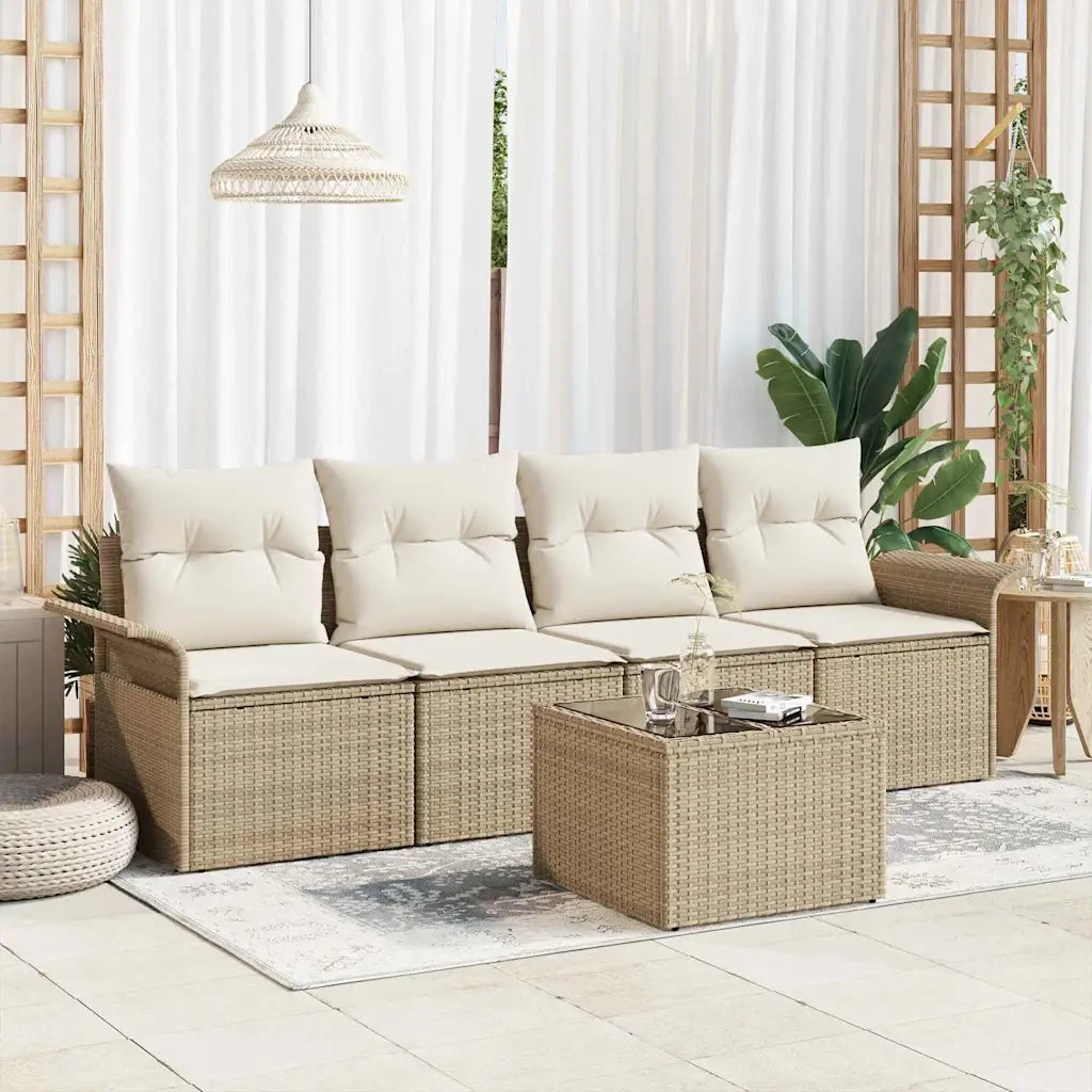 Set Divano da Giardino 5 pcs Beige e Crema polyrattan