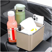 Organizzatore multifunzionale per auto - contenitore per bicchieri - supporto per braccio - in acciaio inossidabile - 18 x 11,5 x 11 cm - nero/beige - organizzatore per auto
