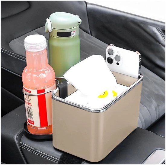 Organizzatore multifunzionale per auto - contenitore per bicchieri - supporto per braccio - in acciaio inossidabile - 18 x 11,5 x 11 cm - nero/beige - organizzatore per auto