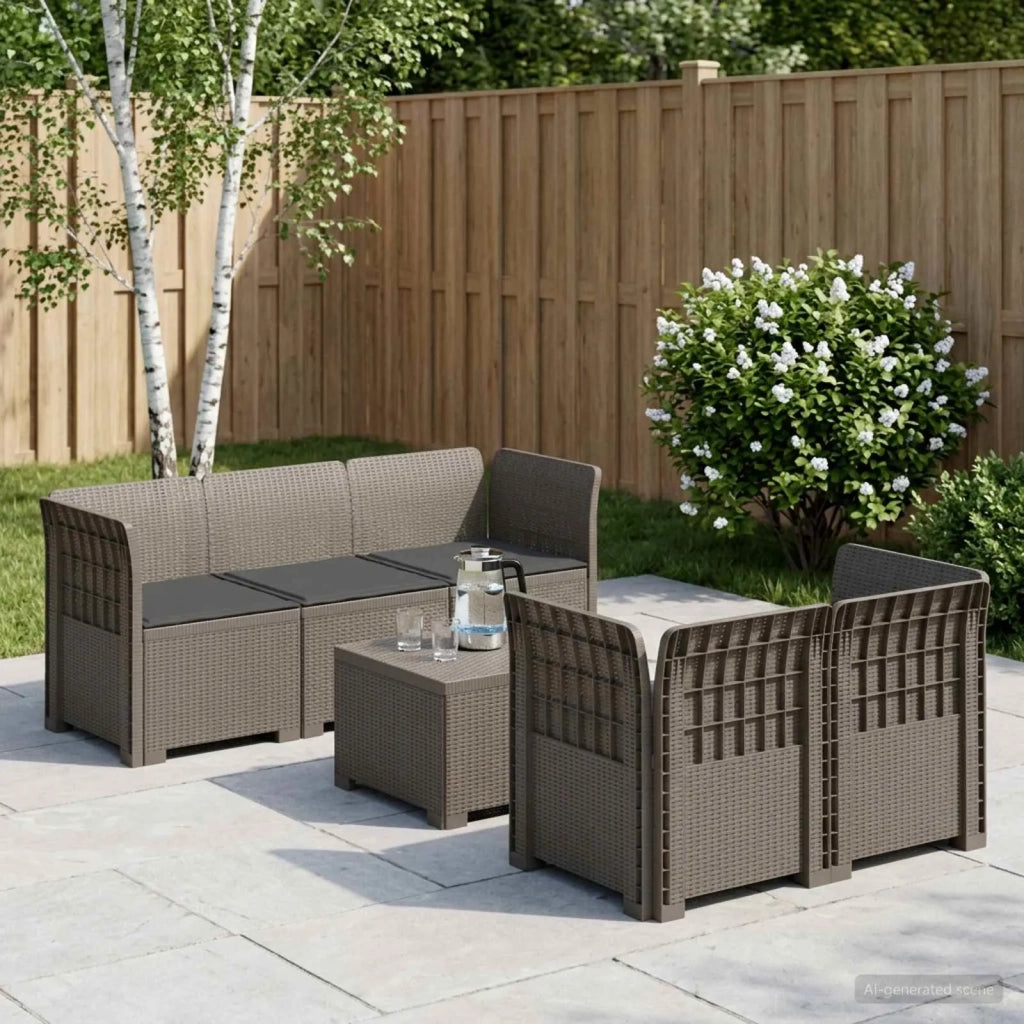 Divano da Giardino 5 Posti con Cuscini Stile Rattan PP 3443903