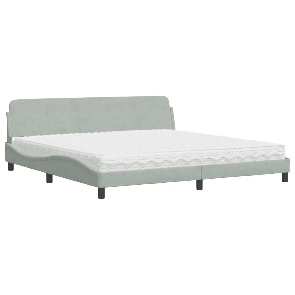Letto con Materasso Dover Grigio Chiaro 200x200cm Velluto