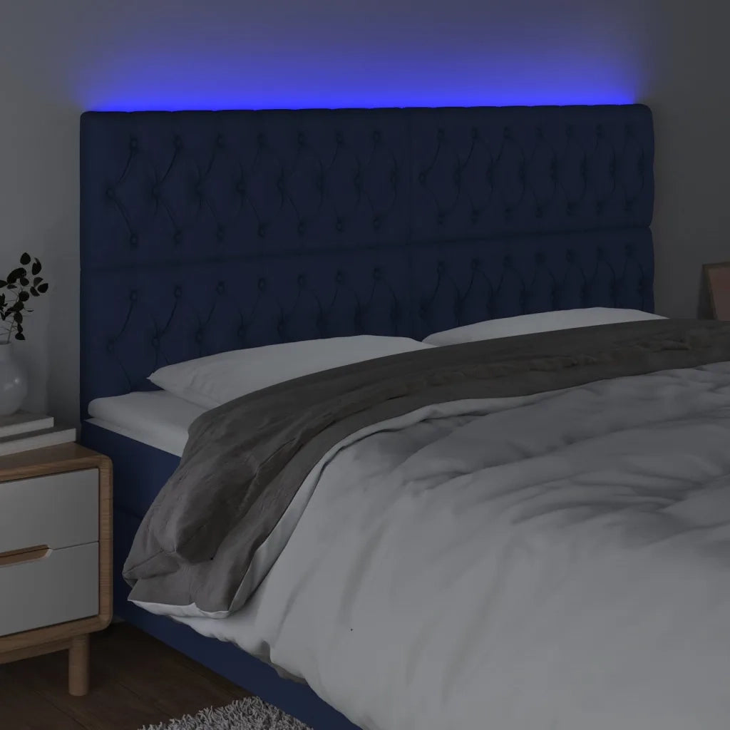 Testiera a LED Blu 200x7x118/128 cm in Tessuto 3122788