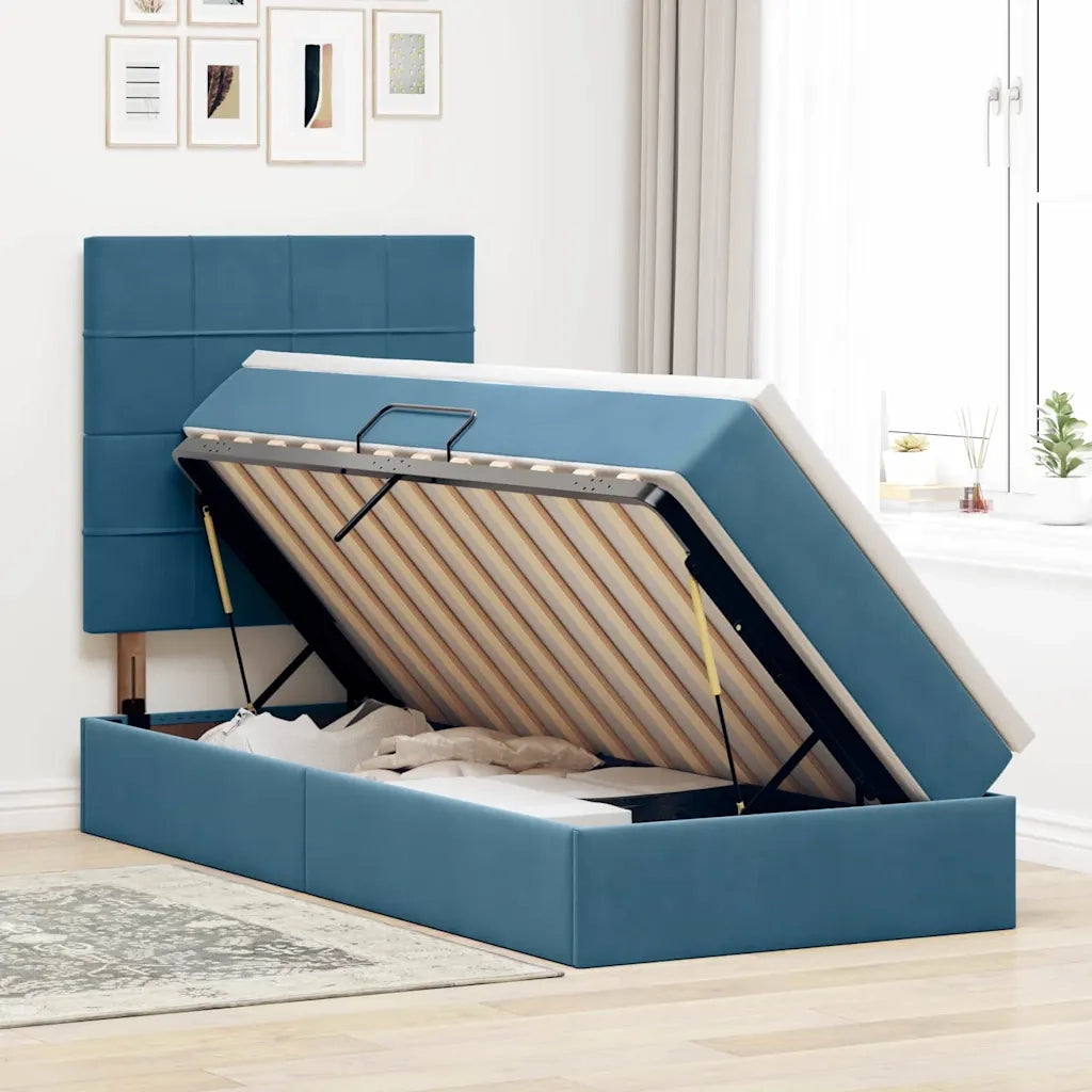 Letto con contenitore e LED Blu Scuro 90 x 200 cm Velluto