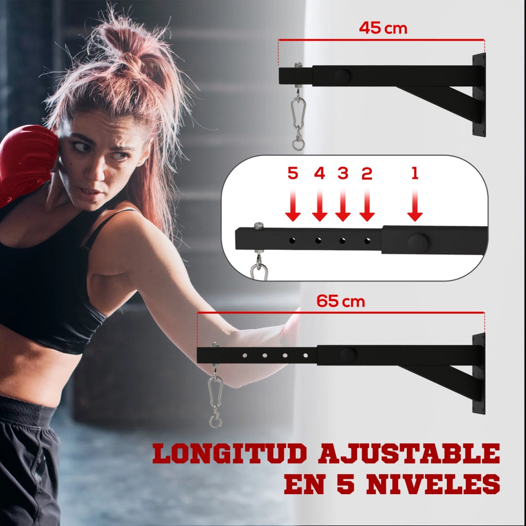 Portasacco da boxe a muro con catene e gancio regolabile ¨C Minimal ¨C Nero 45-65 cm
