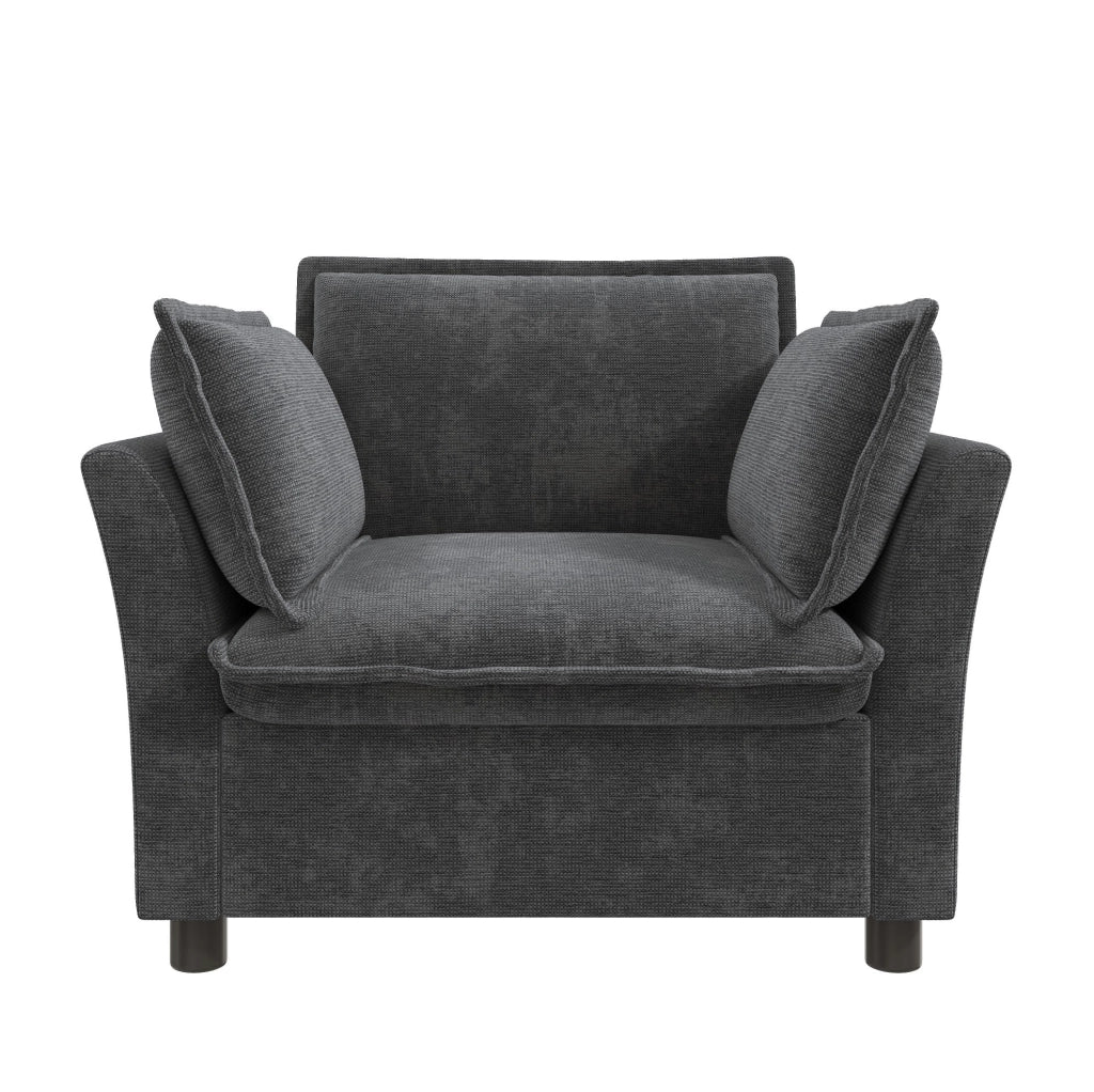 Poltrona singola moderna 90x81x87 cm in chenille grigia; con braccioli curvi e cuscini