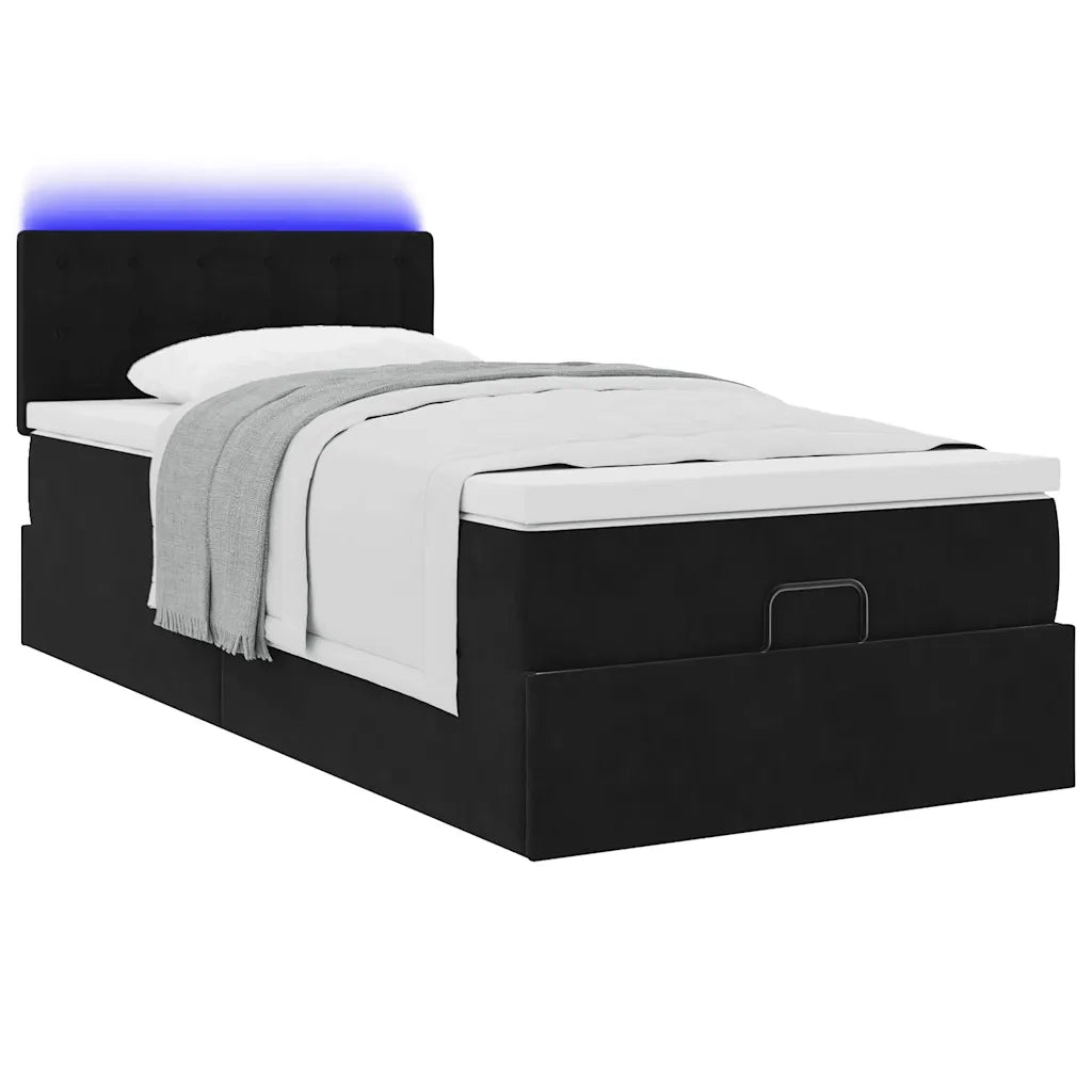 Pouf Letto con Materasso e LED Nero 80x200cm in Velluto