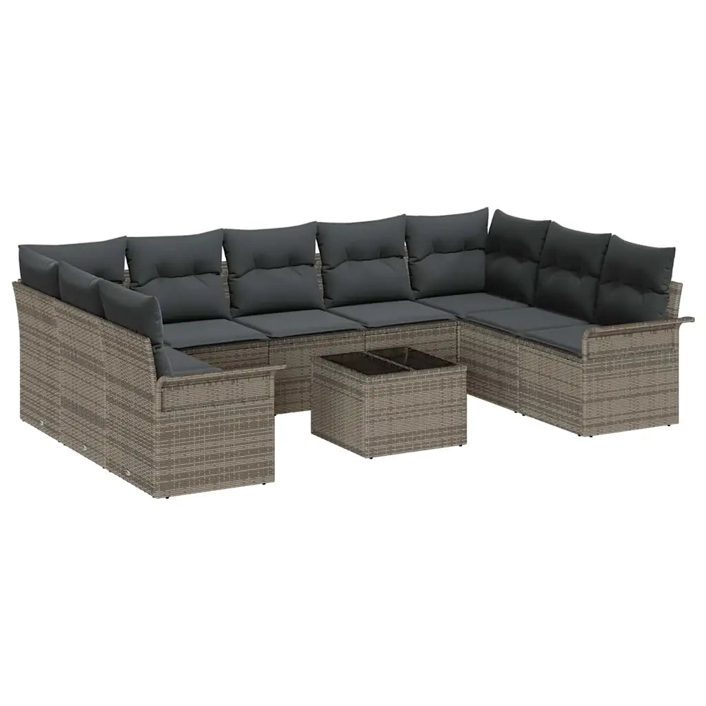 Set Divano da Giardino con cuscino 10 pcs Grigio polyrattan 3345529