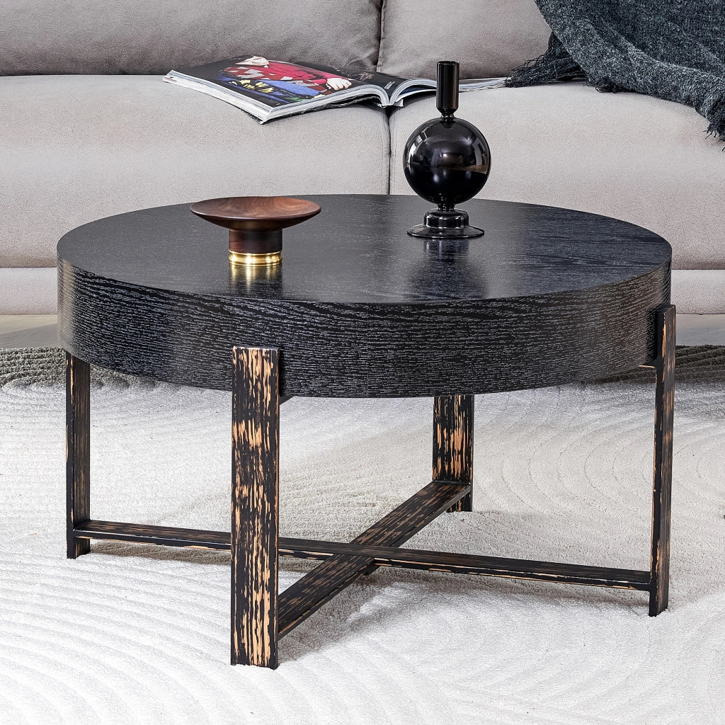 TAVOLINO ROTONDO DA SALOTTO 68 cm Nero in MDF e Metallo