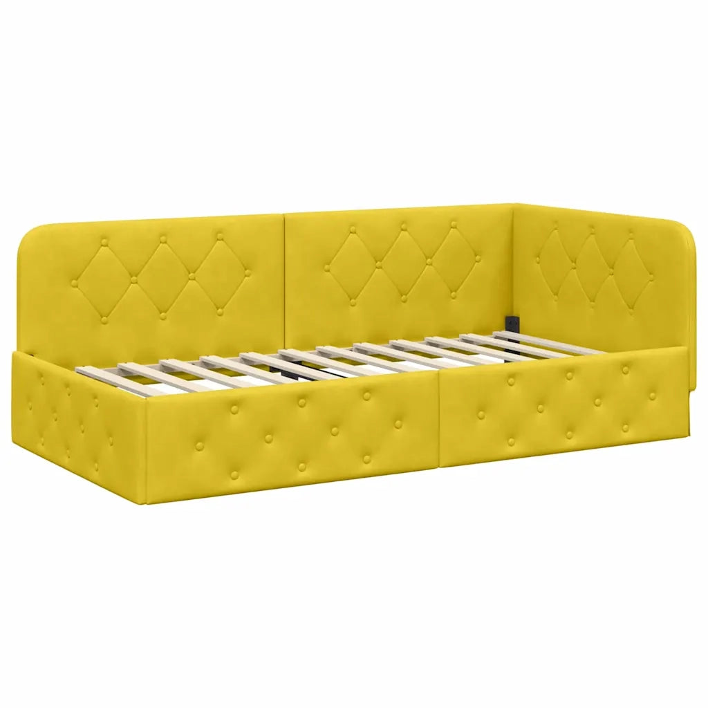 Cornice del letto ad angolo Giallo 100 x 200 cm Velluto 42016549