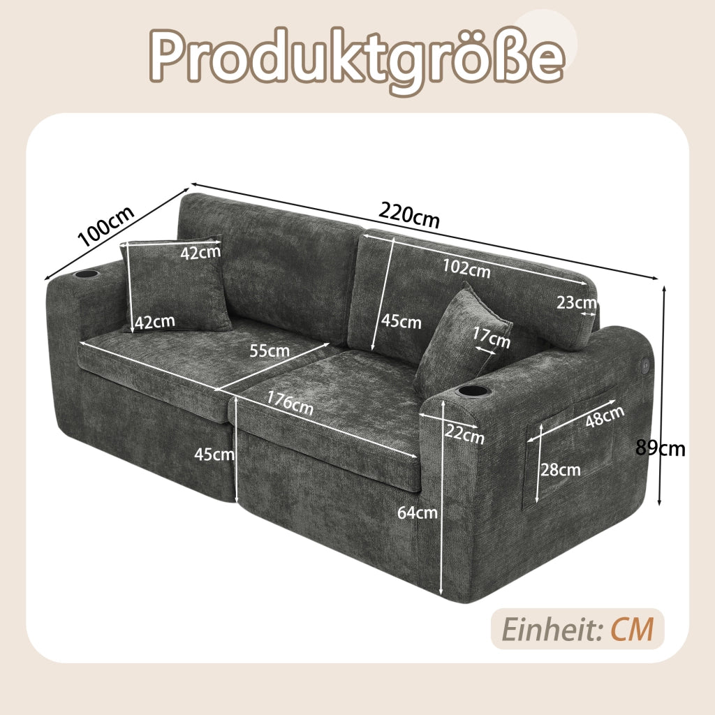 Divano 2 Posti Relax in Chenille con Cuscini ¨C MINIMAL ¨C Nero