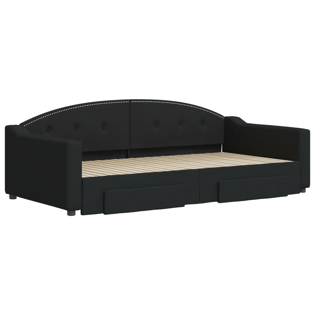 Divano Letto Estraibile con Cassetti Nero 100x200 cm in Tessuto 3197573