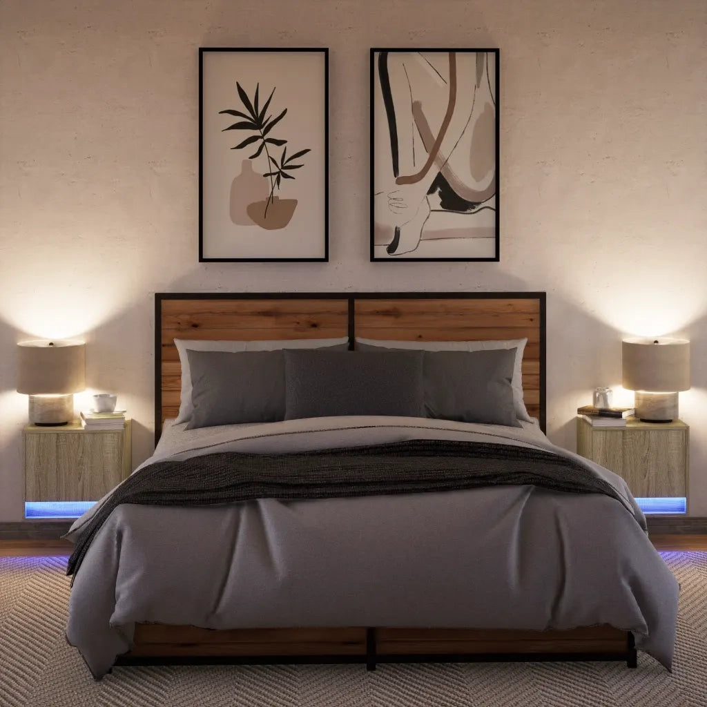 Comodini a Parete con luci LED 2 pz Rovere Sonoma 852080
