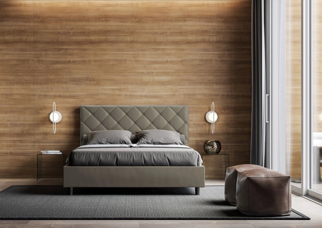 BS COM Letto matrimoniale senza rete imbottito 160x190 similpelle cappuccino