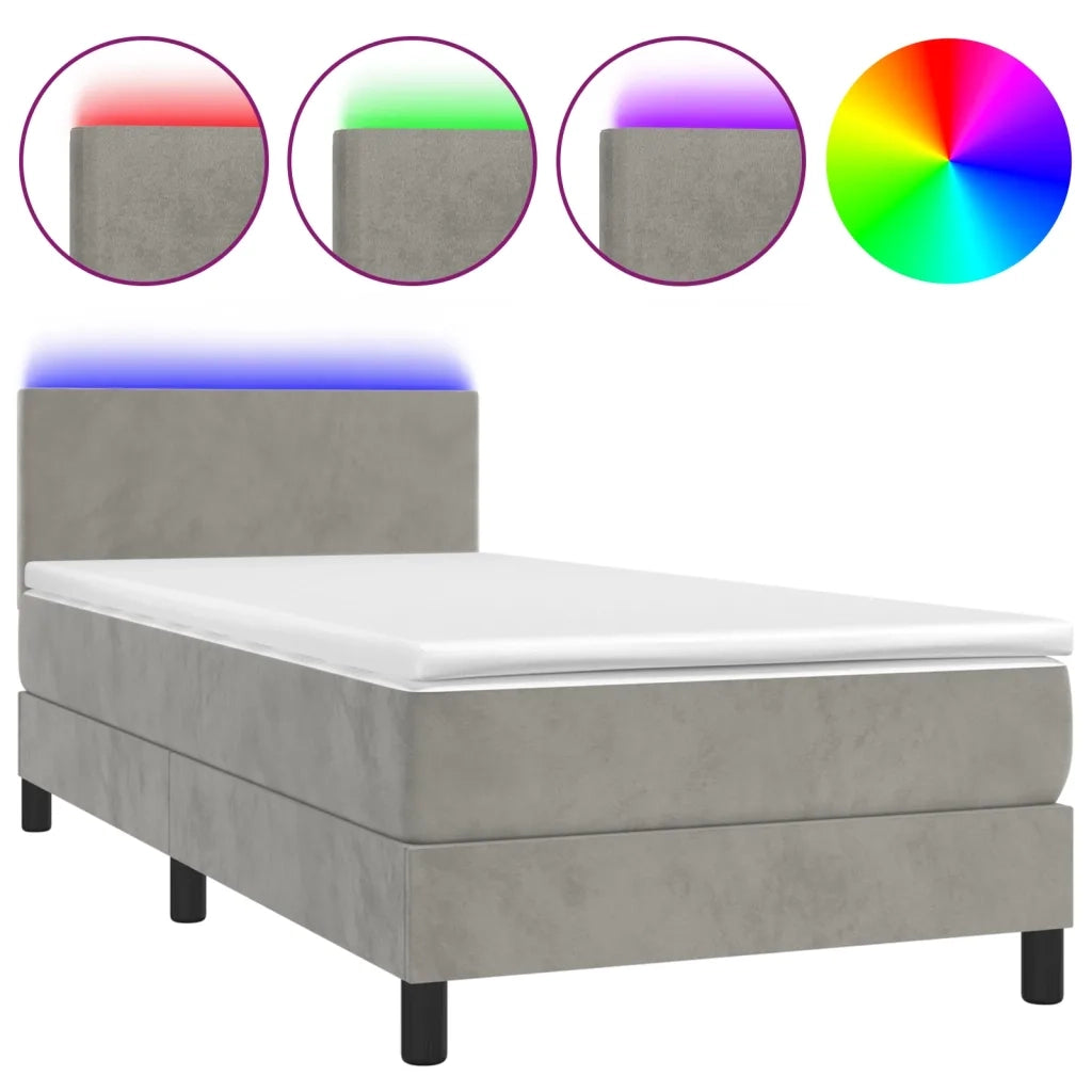 Letto a Molle con Materasso e LED Grigio Chiaro 90x200 cm Velluto
