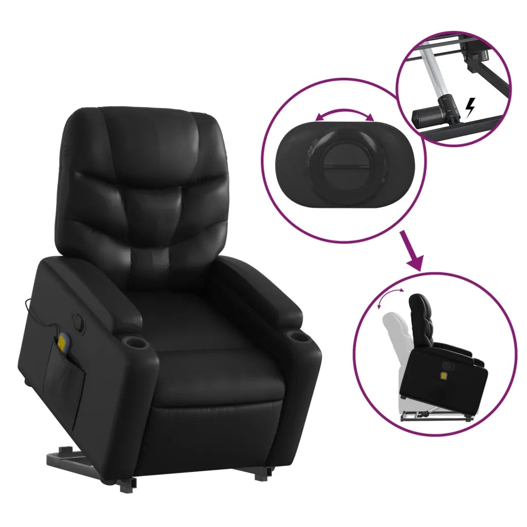 Poltrona | Sedia Relax Alzapersona Reclinabile Massaggio Nero Similpelle
