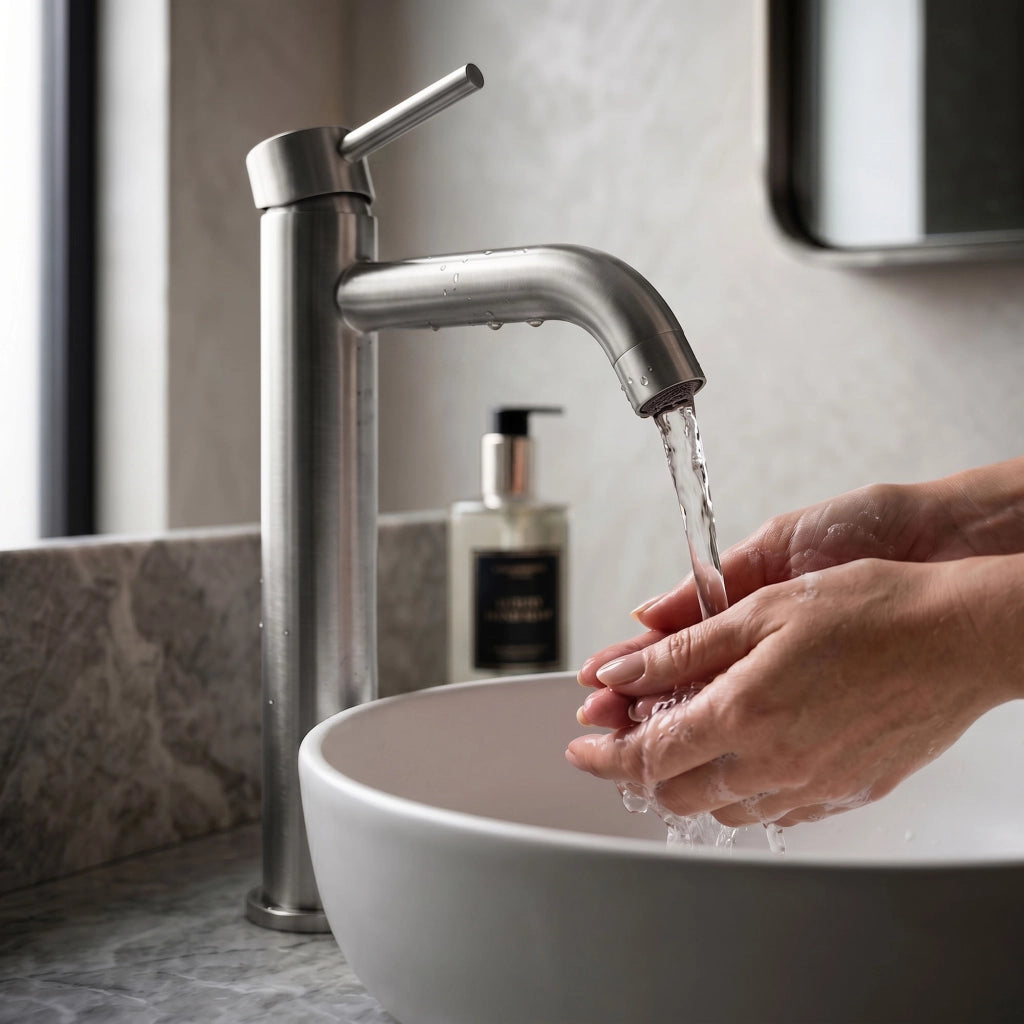 Rubinetto lavabo alto da appoggio miscelatore bagno cromato VERTI