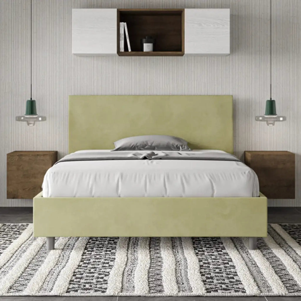 Letto matrimoniale francese contenitore imbottito 140x210 microfibra tè verde Adele