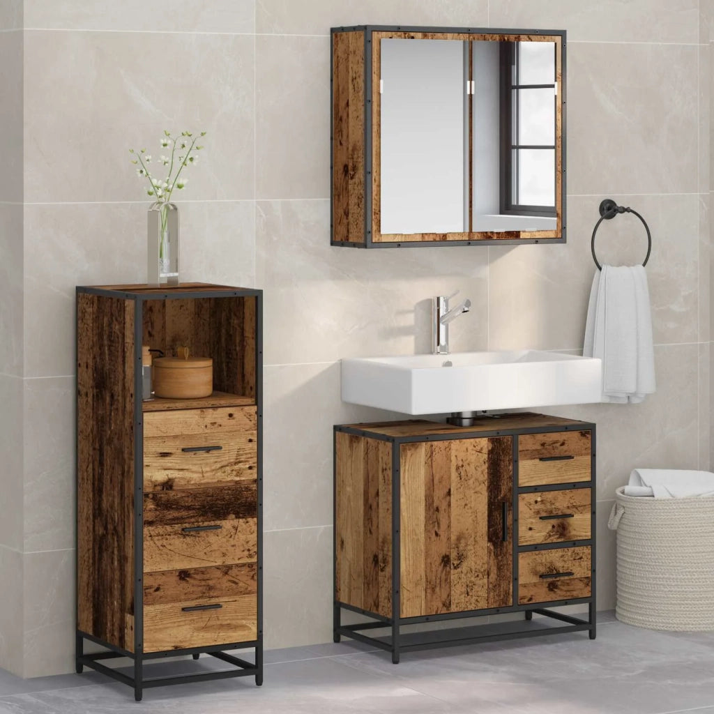 Set di mobili per il bagno con cassetto 3 pcs Legno vecchio 3402423