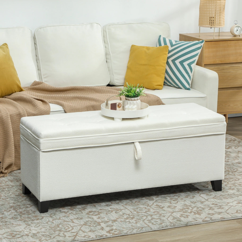 Pouf Contenitore Imbottito in Tessuto ¨C Minimal ¨C 120x40x48 cm Crema