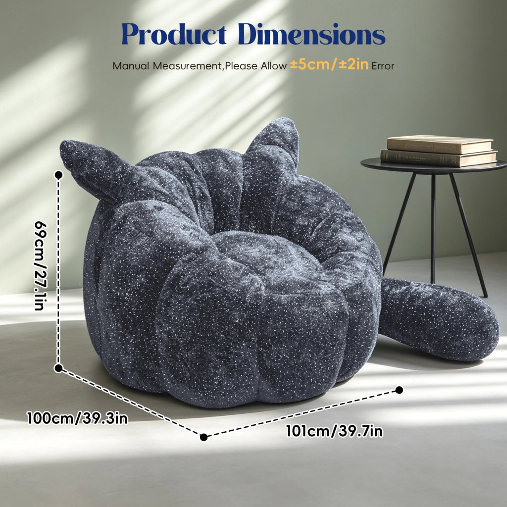 Pouf a forma di volpe in flanella glitterata grigio per camera, salotto e relax