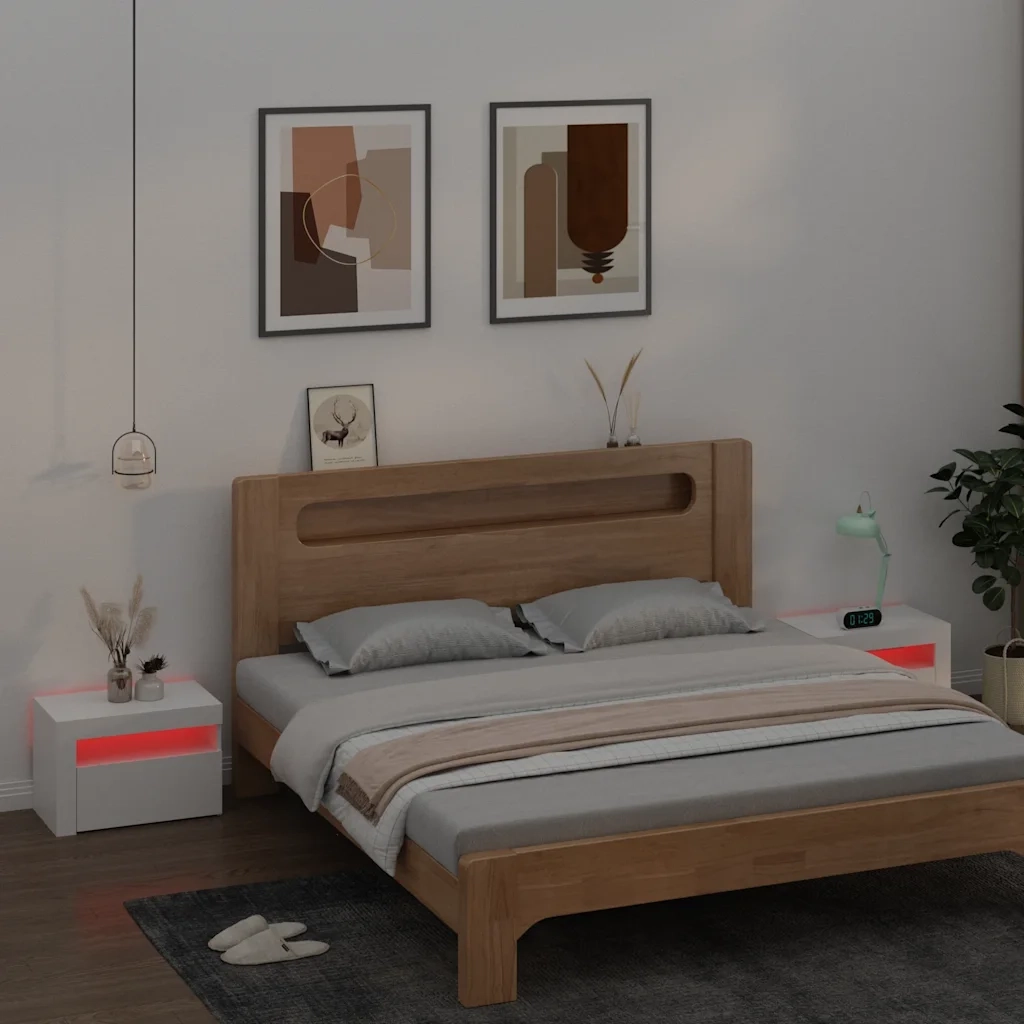 Comodini 2 pz con LED-Set di 2 Tavolino da notte Bianchi 60x35x40 cm