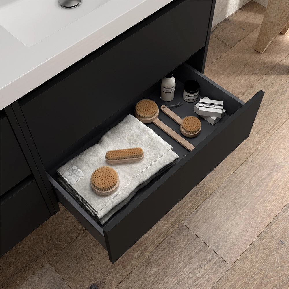 Mobile bagno sospeso 80 cm nero satinato con lavabo ad incasso Gaya
